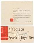 Frank Lloyd Wright Letter Signed with Specific Instructions on Interior Design