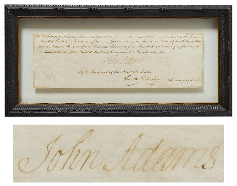 John Adams Partial Document Signed as President -- With Large, Prominent Signature by the 2nd President