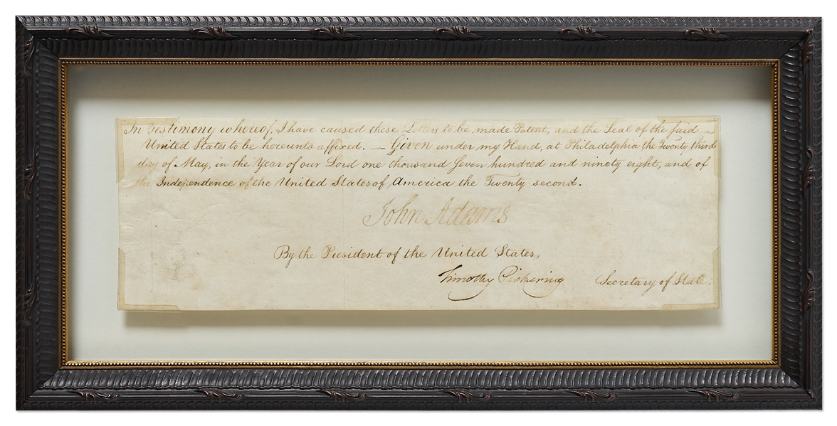 John Adams Partial Document Signed as President -- With Large, Prominent Signature by the 2nd President