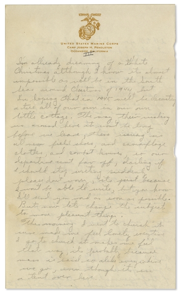 Iwo Jima Hero Rene Gagnon Autograph Letter Signed -- ''...dreaming of a White Christmas although I know its almost impossible as well be in the South Seas around Christmas of 1944...''