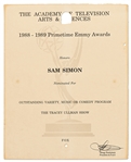 Emmy Nomination for The Tracey Ullman Show Given to Sam Simon in 1989 -- From the Sam Simon Estate