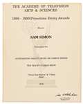 Emmy Nomination for The Tracey Ullman Show Given to Sam Simon in 1990 -- From the Sam Simon Estate