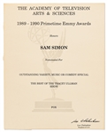 Emmy Nomination for The Tracey Ullman Show Given to Sam Simon in 1990 -- From the Sam Simon Estate