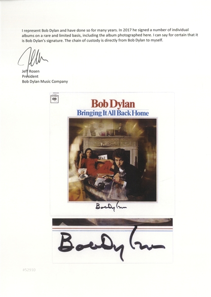 Bob Dylan Signed Album ''Bringing It All Back Home'' -- With a COA From Jeff Rosen