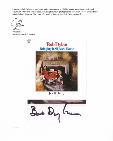 Bob Dylan Signed Album ''Bringing It All Back Home'' -- With a COA From Jeff Rosen