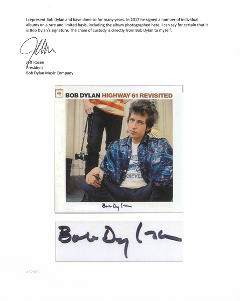 Bob Dylan Signed Album ''Highway 61 Revisited'' -- With Jeff Rosen COA