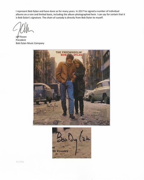 Bob Dylan Signed Album ''The Freewheelin' Bob Dylan'' -- With a COA From Dylan's Manager, Jeff Rosen