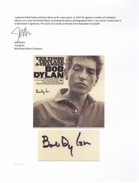 Bob Dylan Signed Album ''The Times They Are A-Changin''' -- With Jeff Rosen COA