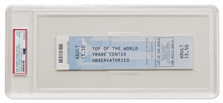 World Trade Center Ticket from 23 August 2001, Only 3 Weeks Before the 9/11 Attacks -- Graded Perfect 10 by PSA/DNA