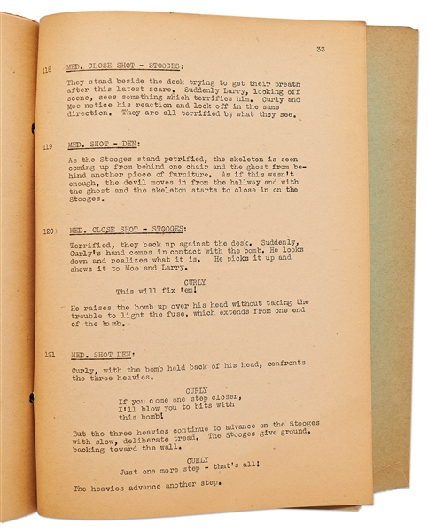 Moe Howard's Personally Owned Script for The Three Stooges 1943 Film ''Spook Louder''