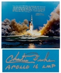 Charlie Duke Signed 20 x 16 Photo of the Apollo 16 Rocket Launch -- With a Handwritten Recollection About Nearly Losing His Life on the Moon: ...I would have had it...