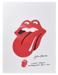 John Pasche Hand-Drawn and Signed Tongue and Lips Artwork on a Rolling Stones Lithograph Poster