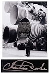 Charlie Duke Signed 16 x 20 Photo of Wernher von Braun Next to the Apollo Saturn V Rocket