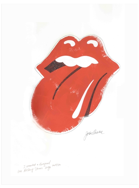 Original Artwork of the Famous Rolling Stones' ''Tongue and Lips'' Logo, Drawn by Its Creator John Pasche -- Measures 23.6'' x 33''