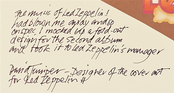 David Juniper Signed ''Led Zeppelin II'' Album -- ''The music of Led Zeppelin I had blown me away...''