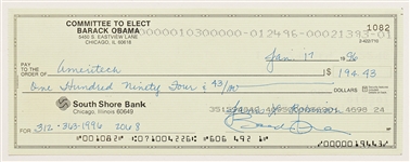 Barack Obama Check Signed from the Committee to Elect Barack Obama Bank Account