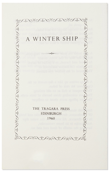 First Edition of Sylvia Plath's Poem ''A Winter Ship'' -- One of Only 60 Copies Extant, Personally Owned by Sylvia Plath