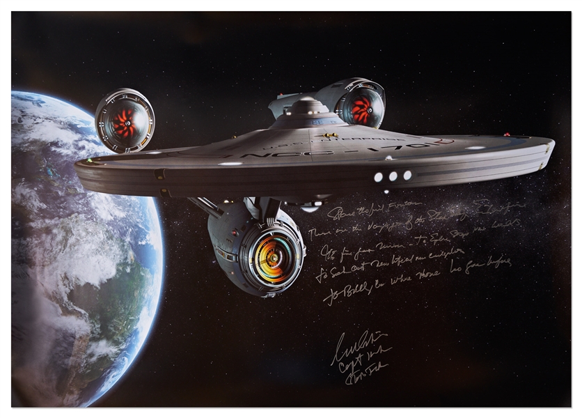 William Shatner Signed Oversized ''Star Trek'' Photo Measuring 33'' x 47'' -- Shatner Writes the Famous Title Sequence Introduction: ''Space the Final Frontier...William Shatner / Capt. Kirk / Star...