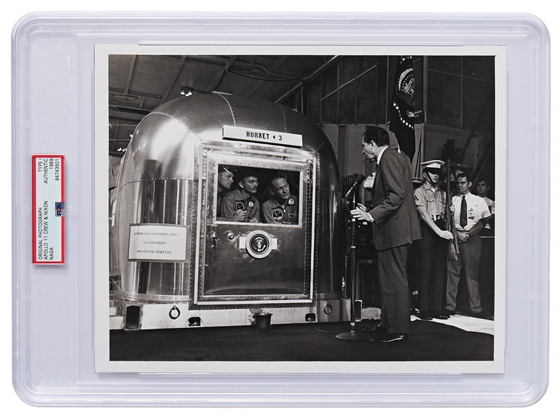 Type 1 NASA Photograph of the Apollo 11 Astronauts in Quarantine Meeting with President Nixon -- Encapsulated by PSA/DNA