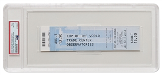 World Trade Center Ticket from 23 August 2001, Only 3 Weeks Before the 9/11 Attacks -- Graded 8 by PSA/DNA