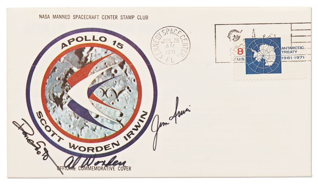 Apollo 15 Crew-Signed NASA Insurance Cover -- From Al Worden's Personal Collection, and Also With His Signed COA