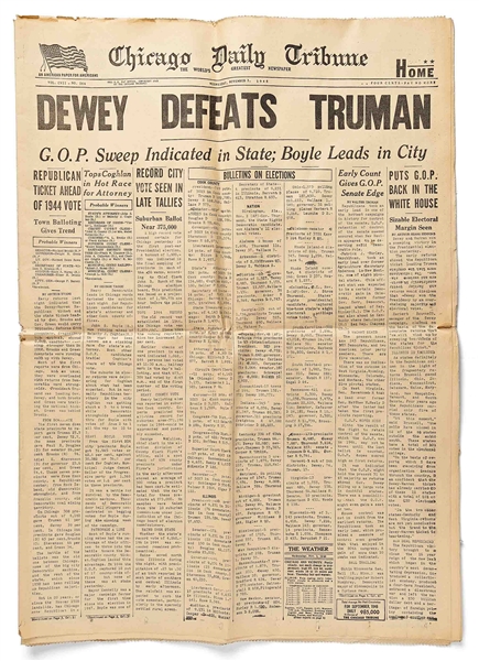 ''Dewey Defeats Truman'' Newspaper -- The Most Famous Newspaper Mistake of All Time