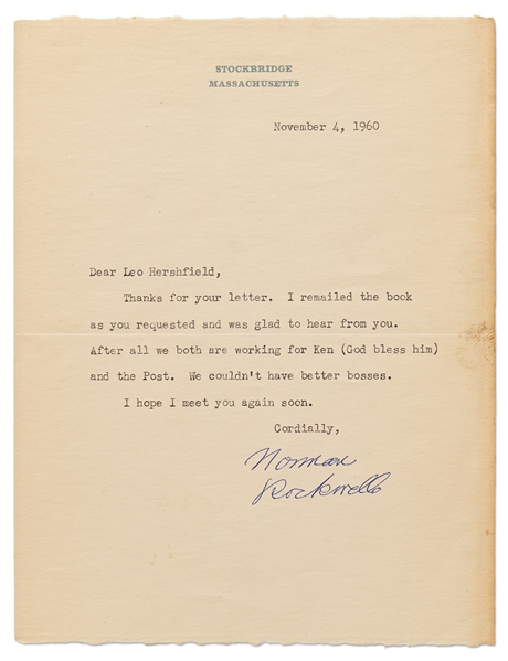 Norman Rockwell Letter Signed  -- ''...We couldn't have better bosses...''