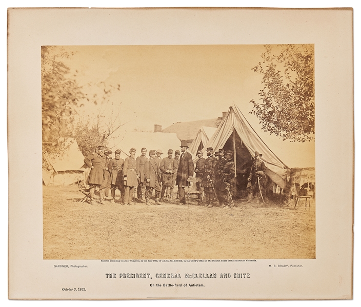 The Famous Civil War Photograph, ''President Lincoln on Battle-Field of Antietam'' -- Albumen Photo by Alexander Gardner Measures 8.75'' x 6.875''