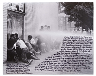 Incredible 20 x 16 Photo Essay Handwritten & Signed by Gwendolyn Sanders, Who Led the 1963 Student Protest in Birmingham, Alabama -- ...Birmingham firemen used these water hoses against us...