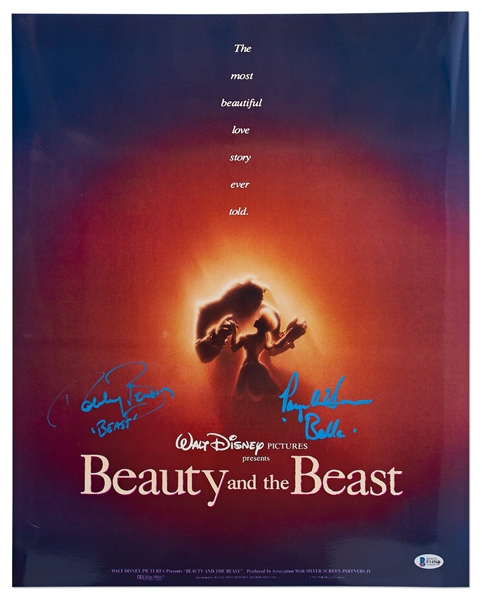 Large 16'' x 20'' ''Beauty and the Beast'' Poster Photo Signed by Paige O'Hara as Belle and Robby Benson as the Beast