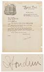 Harry Houdini Letter Signed -- ...Why dont you put my books on sale at your establishment...Miracle Mongers and Paper Tricks...