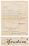 Harry Houdini Letter Signed and Autograph Note -- ...I had a wild time in Texas...My book is to be called A Magician Among the Spirits...