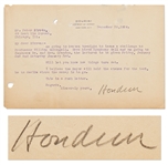 Harry Houdini Letter Signed, Regarding His Debunking of Famous Psychic Mina Crandon -- ...am going to denounce Dr. and Mrs. Crandon...