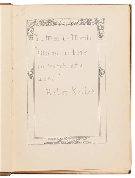 Helen Keller Signed First Edition of Her Poem, ''The Song of The Stone Wall'' -- ''Music is love in search of a word''