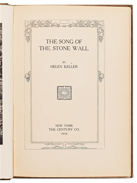 Helen Keller Signed First Edition of Her Poem, ''The Song of The Stone Wall'' -- ''Music is love in search of a word''