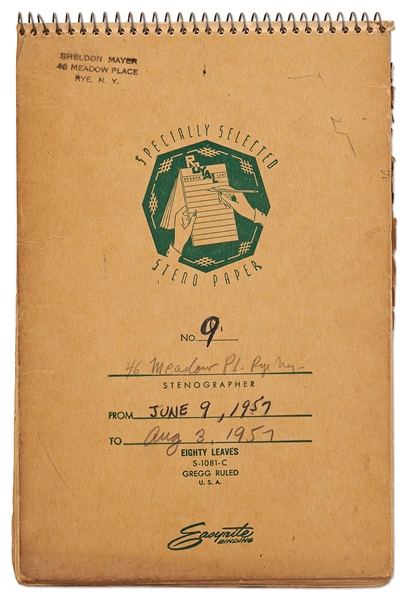 Sheldon Mayer Handwritten Journal From 1957, Full of Story Ideas, Thoughts About Writing, Personal Memories and Stream of Consciousness Journaling -- Over 70 Handwritten Pages