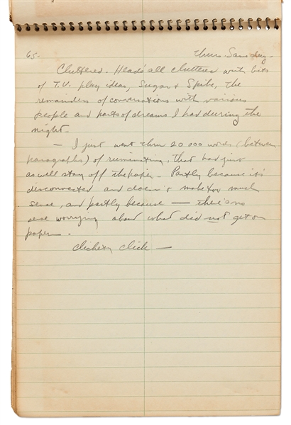 Sheldon Mayer Handwritten Journal From 1957, Full of Story Ideas, Thoughts About Writing, Personal Memories and Stream of Consciousness Journaling -- Over 70 Handwritten Pages