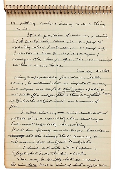 Sheldon Mayer Handwritten Journal From 1957, Full of Story Ideas, Thoughts About Writing, Personal Memories and Stream of Consciousness Journaling -- Over 70 Handwritten Pages