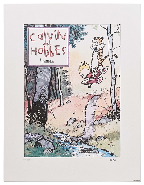 Bill Watterson Signed Limited Edition Lithograph of ''Calvin and Hobbes'' from 1992 -- Pristine Condition