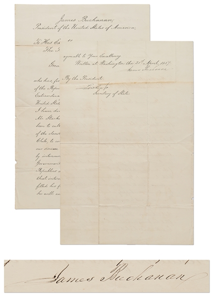 James Buchanan Letter Signed as President to the President of Chile