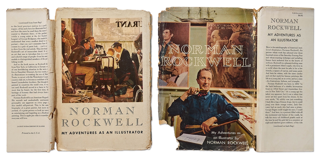 Norman Rockwell Signed First Edition of ''My Adventures as an Illustrator'' -- With Hand-Drawn Caricature Sketch by Rockwell of a Medieval Knight