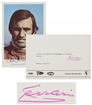 Enzo Ferrari Signed Postcard -- Scuderia Ferrari Postcard from 1977 Features Carlos Reutemann for Ferraris Formula One Team