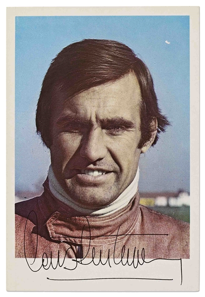 Enzo Ferrari Signed Postcard -- Scuderia Ferrari Postcard from 1977 Features Carlos Reutemann for Ferrari's Formula One Team