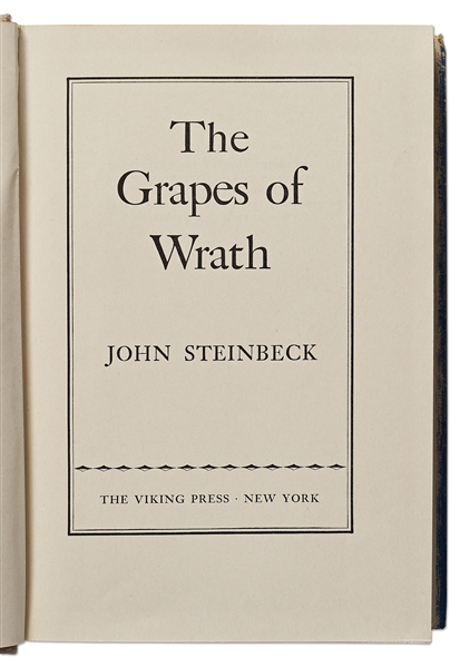 John Steinbeck's ''The Grapes of Wrath'' First Edition, First Printing in First Printing Dust Jacket -- Pristine, Near Fine Condition