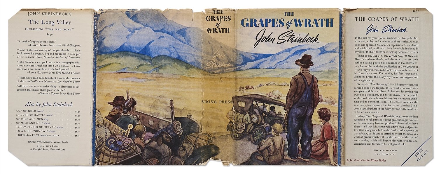 John Steinbeck's ''The Grapes of Wrath'' First Edition, First Printing in First Printing Dust Jacket -- Pristine, Near Fine Condition