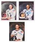 Apollo 11 Crew-Signed White Spacesuit Photos -- Each Photo Uninscribed -- With Zarelli COA for Neil Armstrong Signed Photo