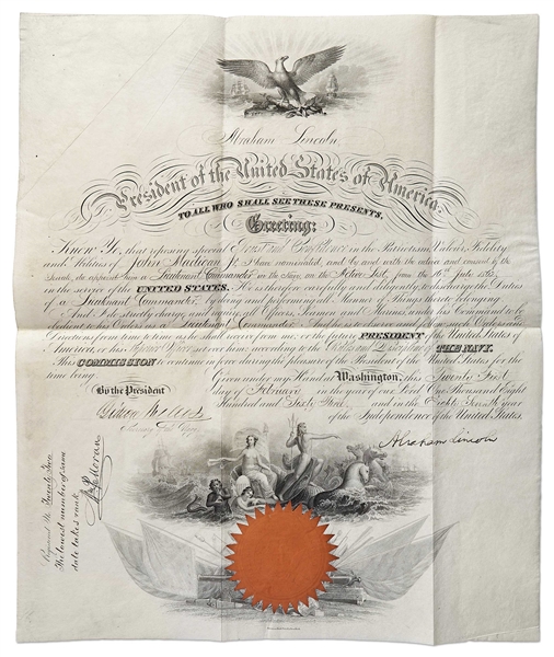 Abraham Lincoln Naval Appointment Signed as President -- With Large, Full ''Abraham Lincoln'' Signature