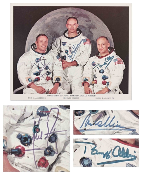 Apollo 11 Crew-Signed Official Mission Portrait -- Without Inscription & Near Fine -- With Zarelli COA for All 3 Signatures