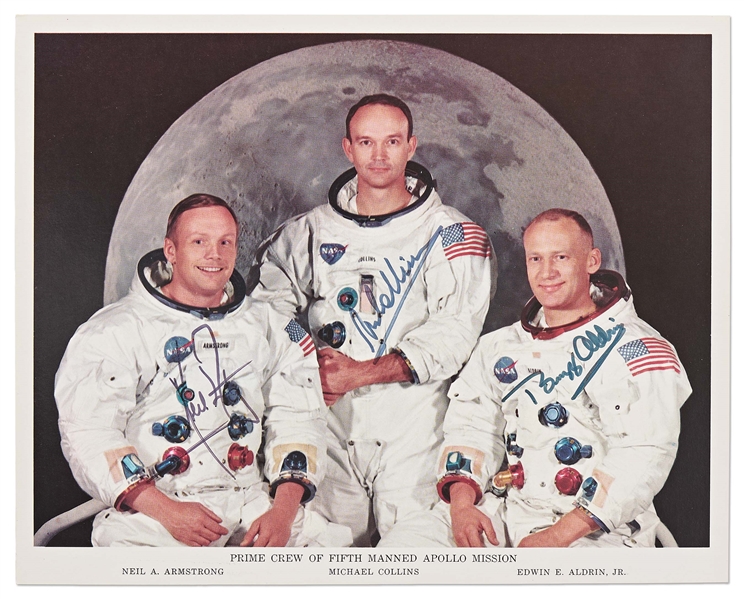 Apollo 11 Crew-Signed Official Mission Portrait -- Without Inscription & Near Fine -- With Zarelli COA for All 3 Signatures