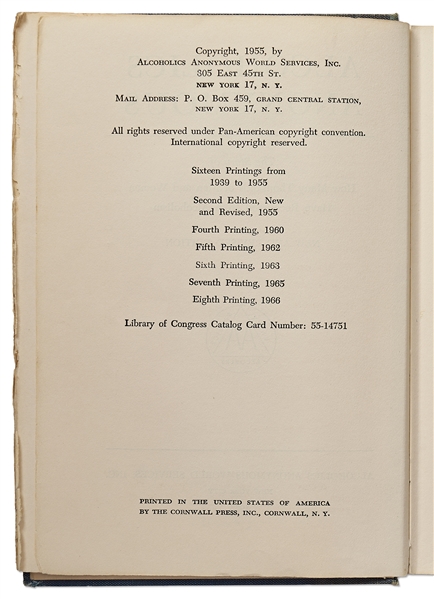 Bill Wilson Signed Alcoholics Anonymous Big Book, Without Inscription -- Also Signed by Early AA Member Chuck Chamberlain